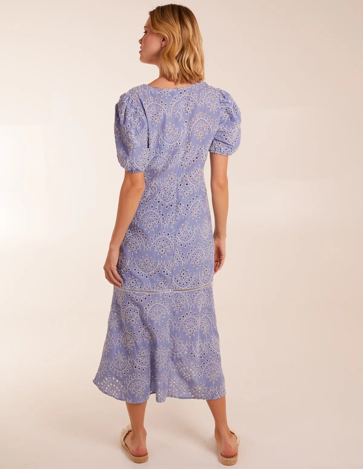 Blue Vanilla Broderie Anglaise Puff Sleeve Midi Dress - 4