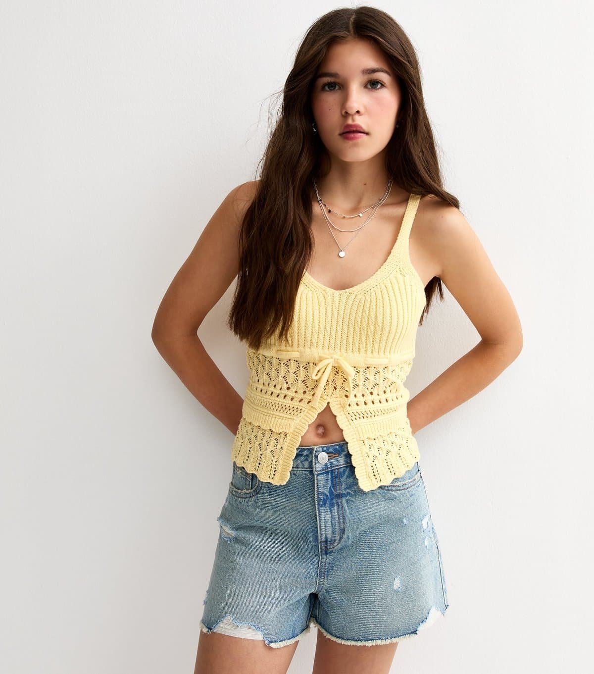 New Look Girls' Light Yellow Tie Front Knit Cami Top New Look