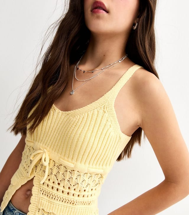 New Look Girls' Light Yellow Tie Front Knit Cami Top New Look - 2