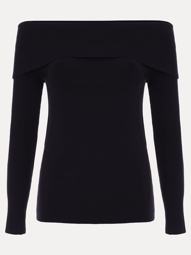 Phase Eight Phase Eight Women's Nya Fine Knit Bardot Top in True Black - 2