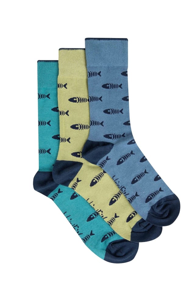 Weird Fish Weird Fish Men's Ronan Branded Bones Sock 3 Pack in Teal - 2