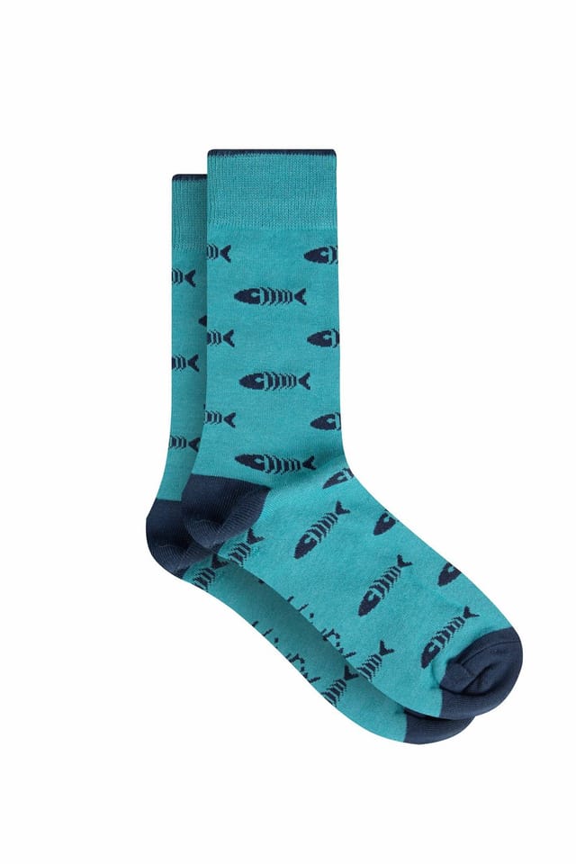 Weird Fish Weird Fish Men's Ronan Branded Bones Sock 3 Pack in Teal - 3