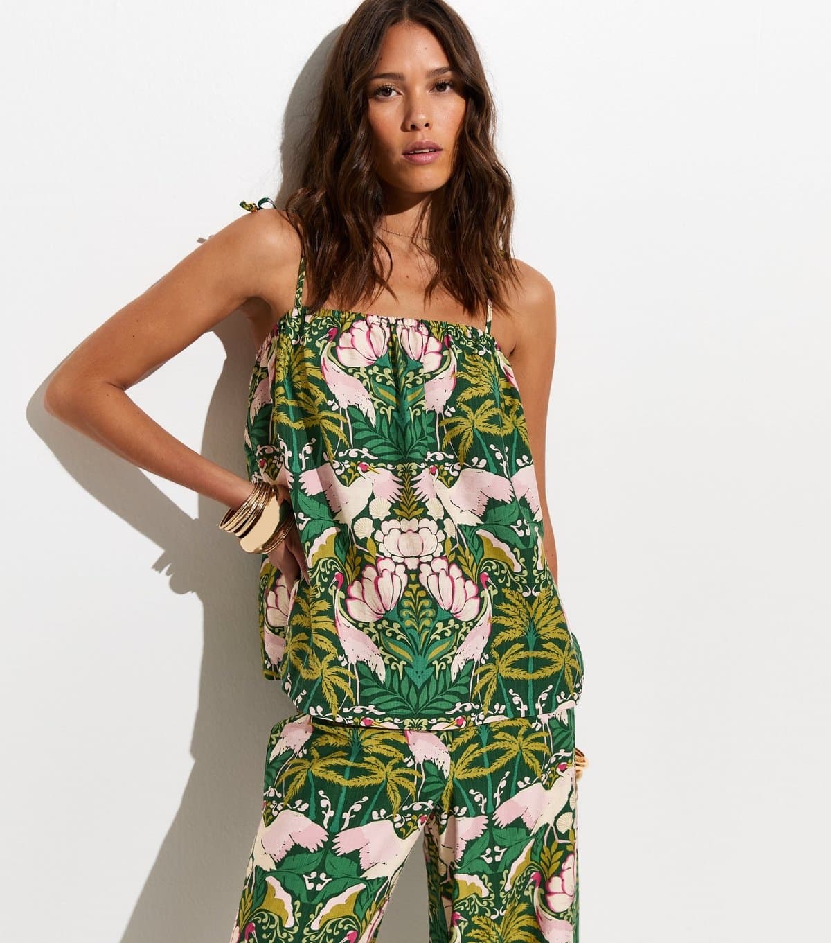 New Look Women's White Tropical Lotus Print Longline Bandeau Beach Cami Top New Look