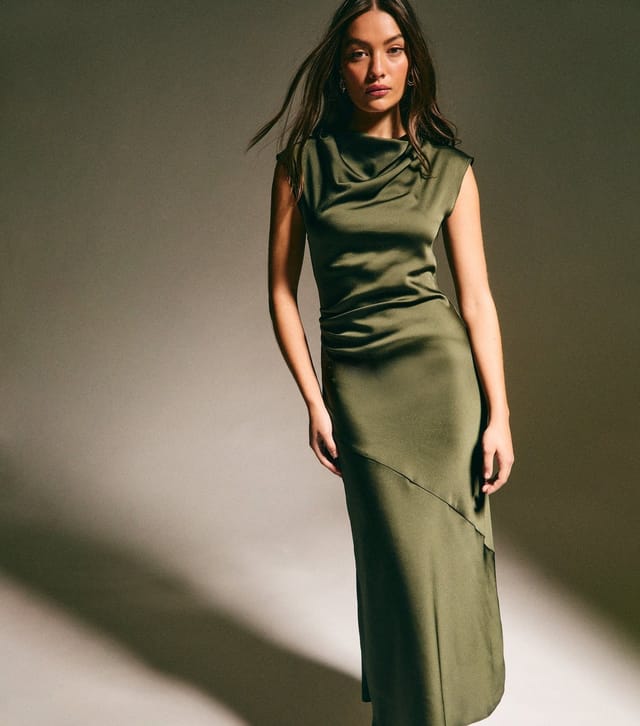 New Look Women's Light Khaki Satin Cowl Neck Midi Dress New Look - 2