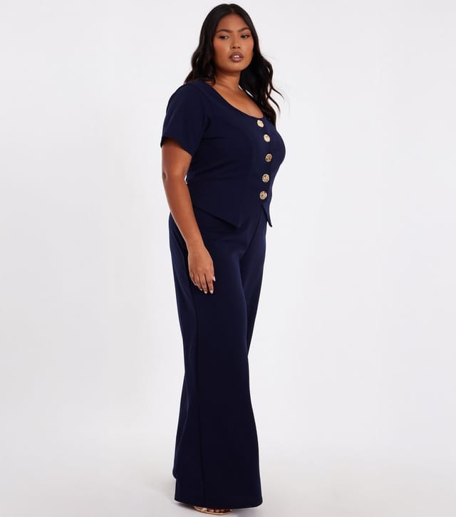 Quiz Women's Plus Size Navy Button Detail Jumpsuit Curves Quiz New Look - 2