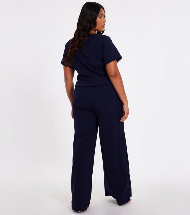 Quiz Women's Plus Size Navy Button Detail Jumpsuit Curves Quiz New Look - 3