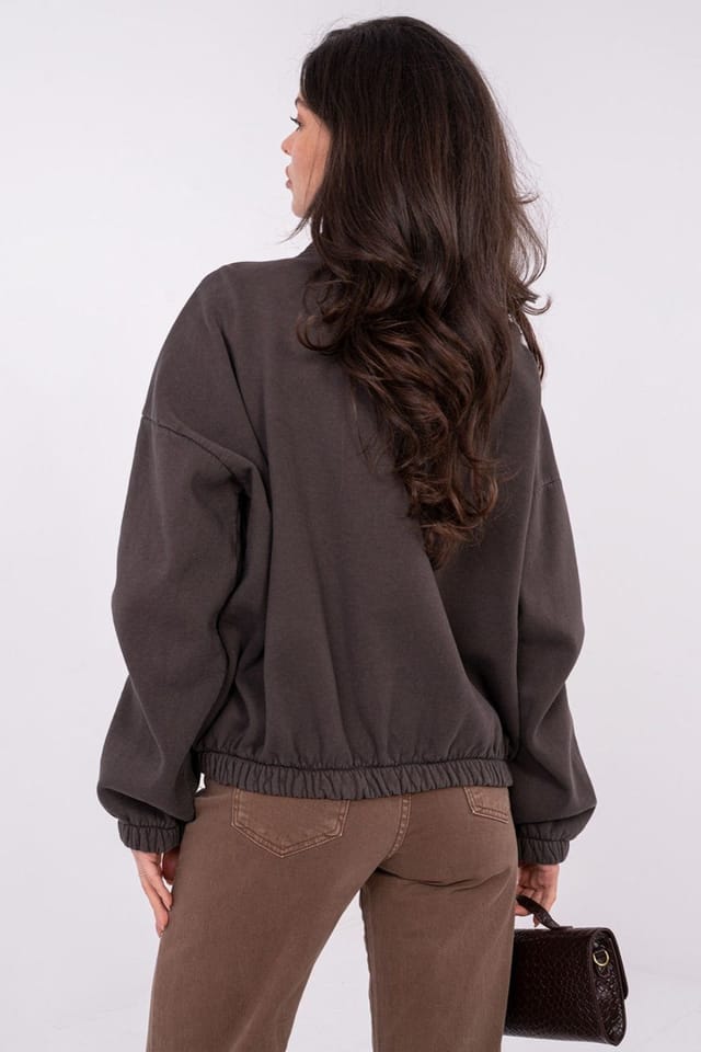 Love Lace Love Lace Women's Classic Stand Up Collar Cotton Zip Sweatshirt in Brown - 3