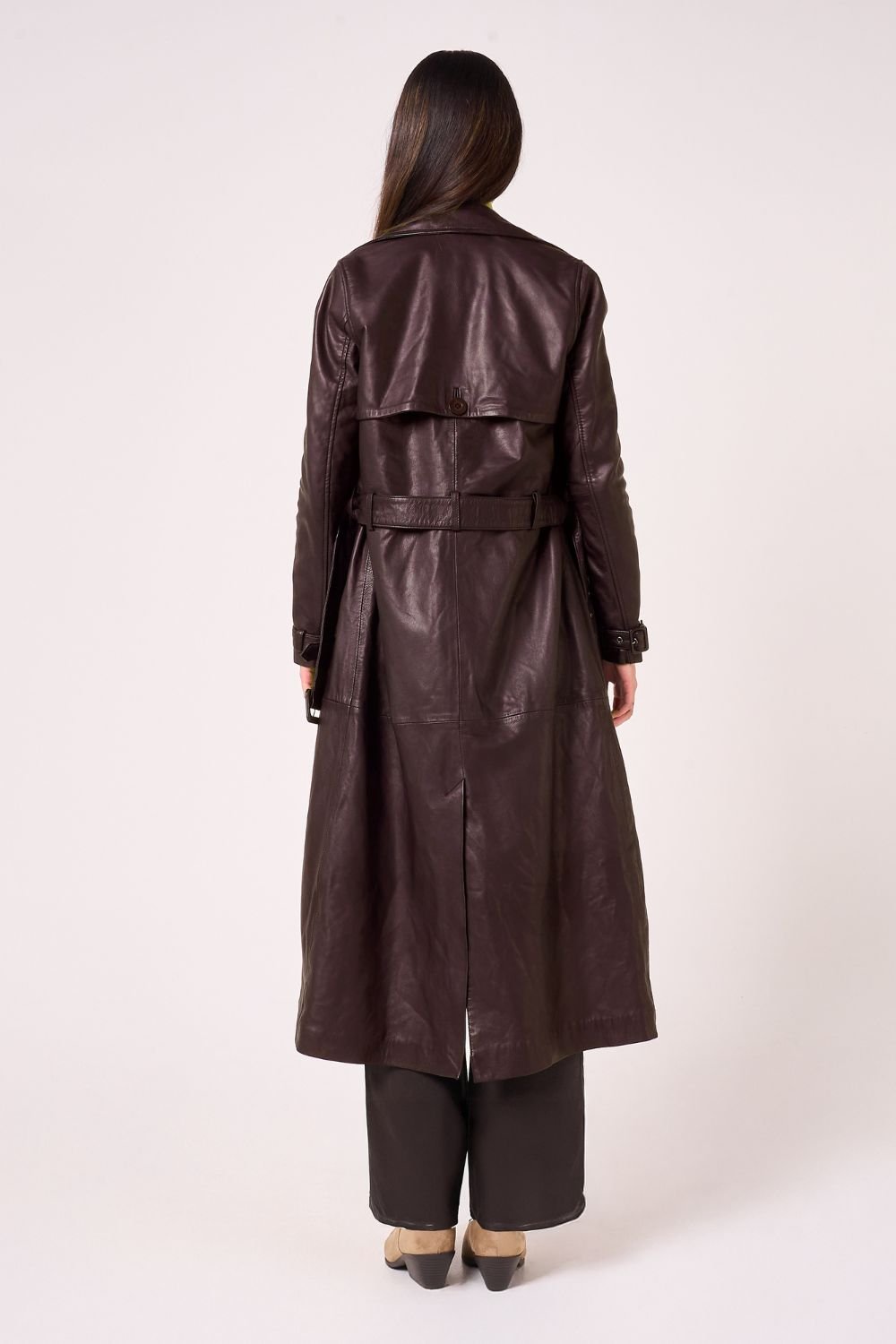 Barneys Originals Barneys Originals Women's Real Leather Burgundy Trench Coat - 4