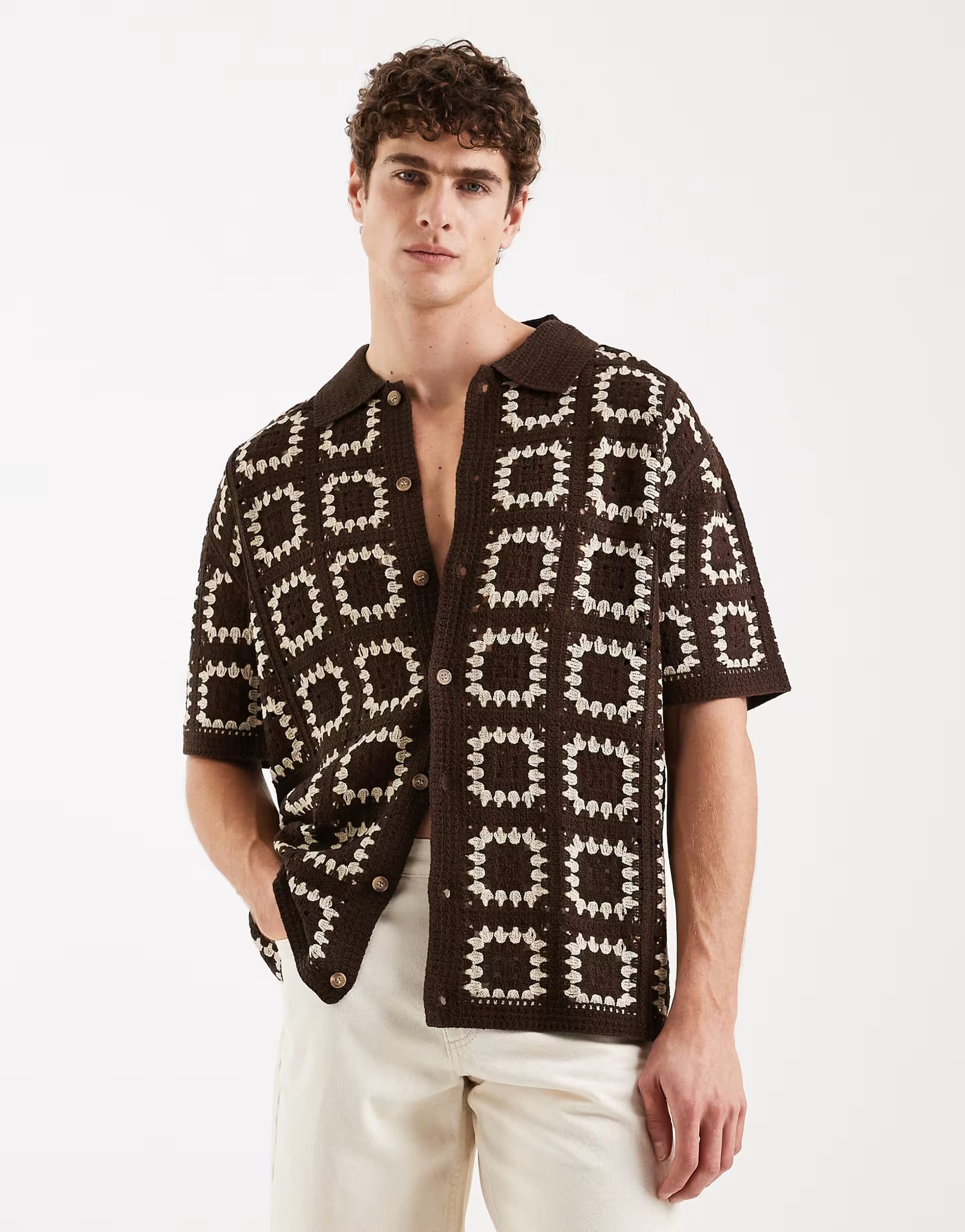 ASOS Redefined Rebel Brown Crochet Shirt