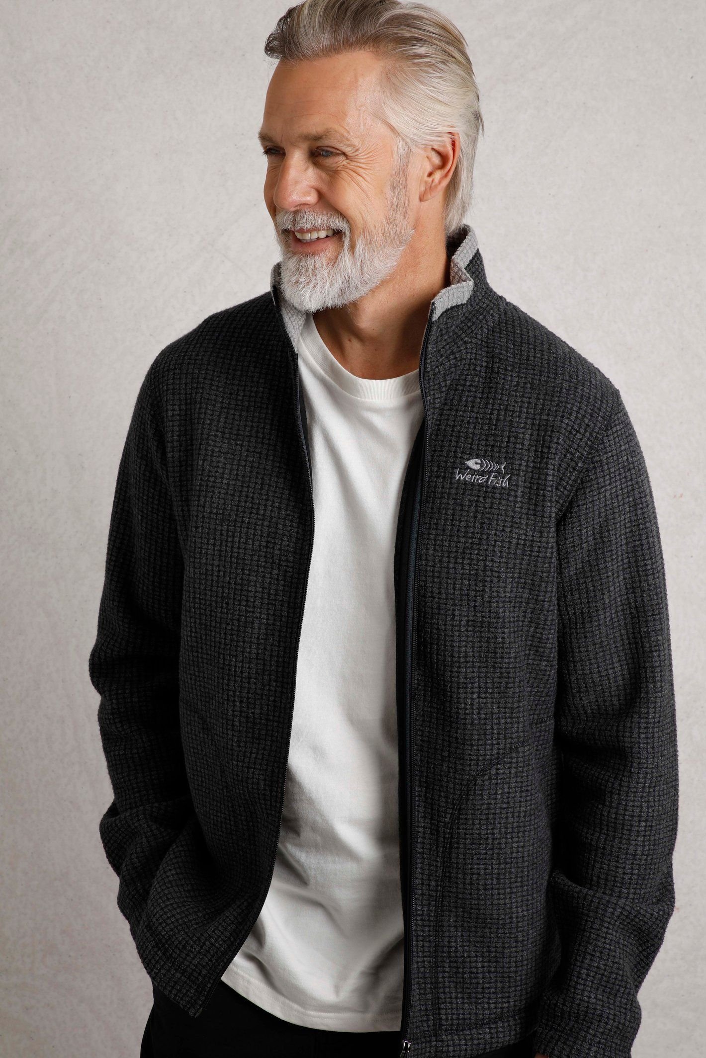 Weird Fish Weird Fish Men's Shires Full Zip Grid Fleece in Jet Black - 4