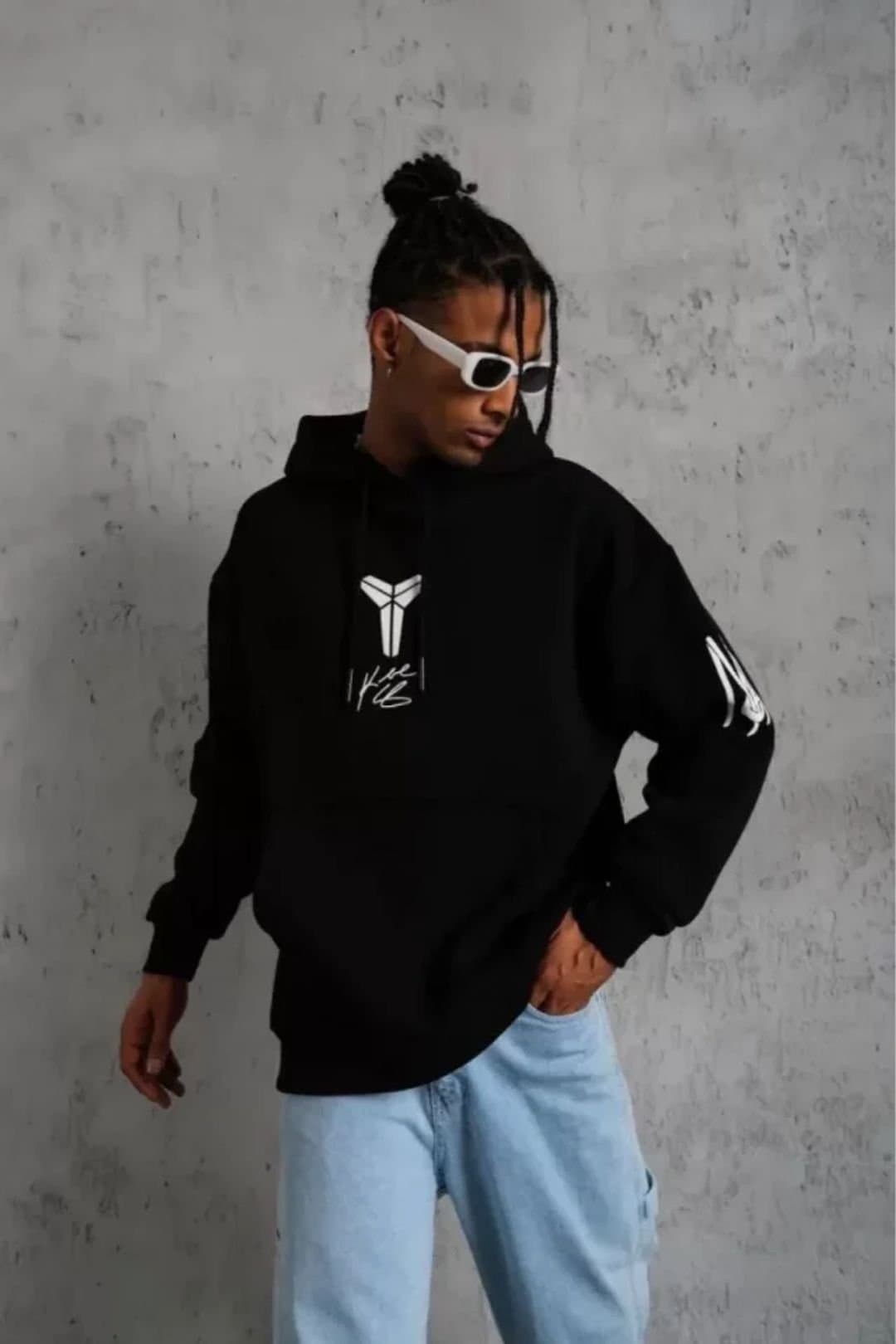 Janes Janes Men's Hooded Oversized Sweatshirt with Back Print in Black