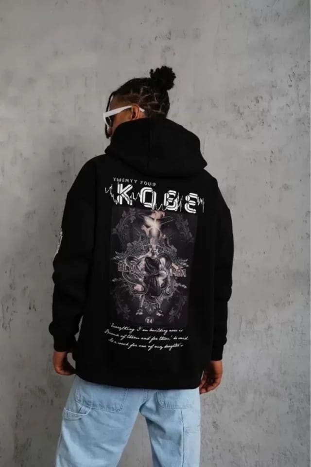 Janes Janes Men's Hooded Oversized Sweatshirt with Back Print in Black - 2