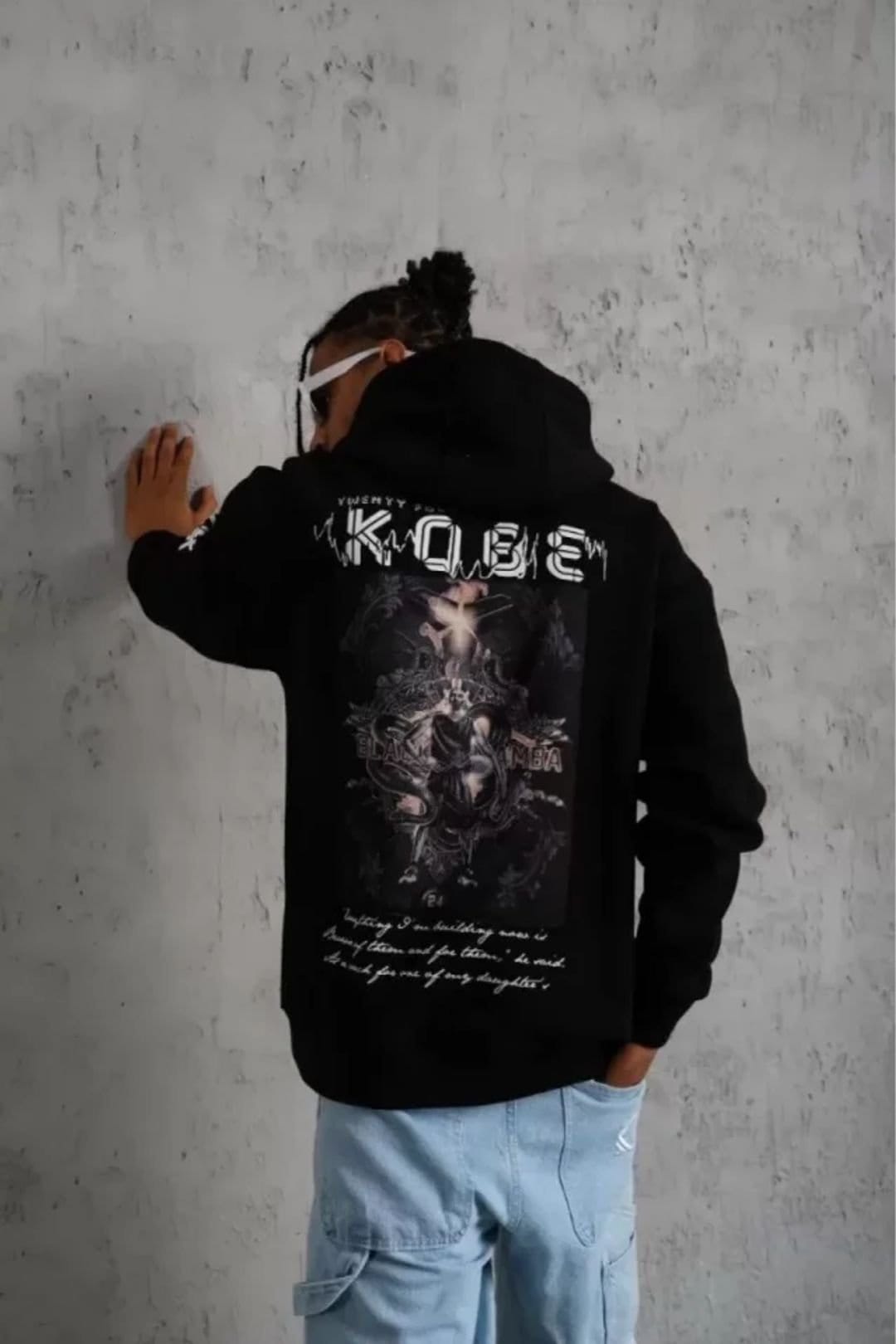 Janes Janes Men's Hooded Oversized Sweatshirt with Back Print in Black - 4