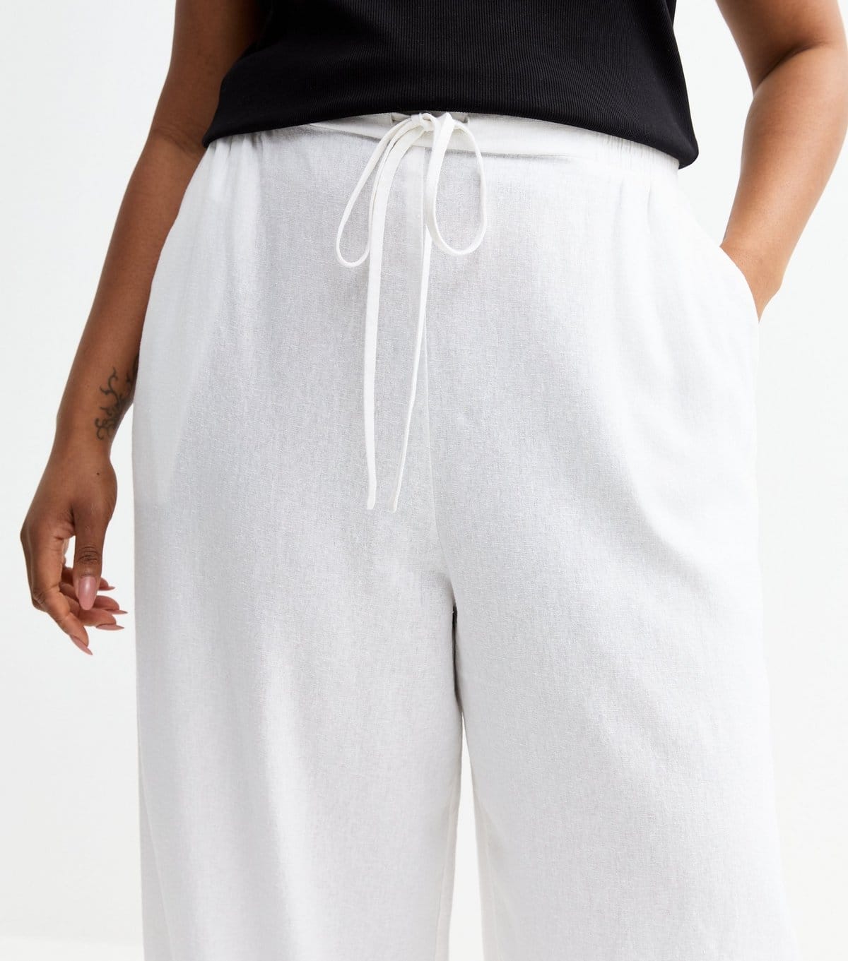 New Look Women's Plus Size White Linen Blend Wide Leg Trousers Curves New Look - 3