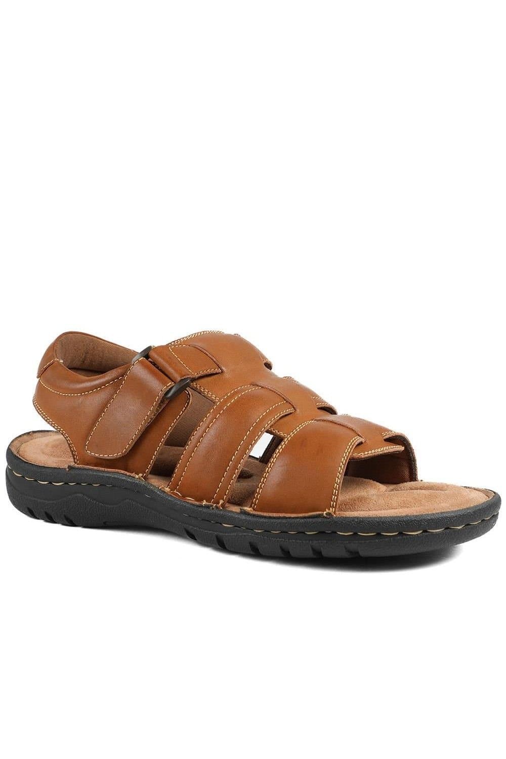 Pavers Pavers Men's Leather Buckle Fastening Sandals in Tan