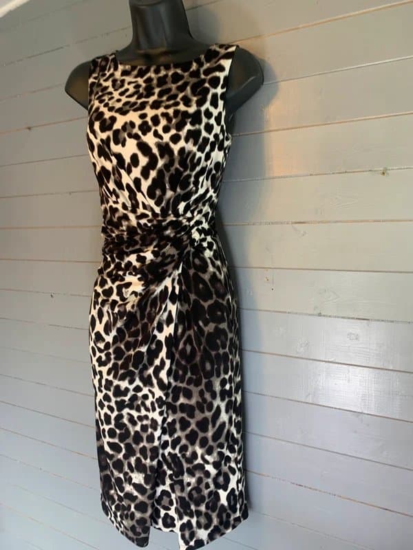 PLANET Planet Leopard Print Ruched Midi Dress UK 8 Animal Print Occasion Stretch Dress