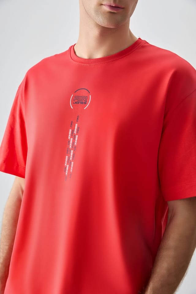 Tommy Life Tommy Life Men's Oversized Cotton Text Print Crew Neck T-Shirt in Red - 3