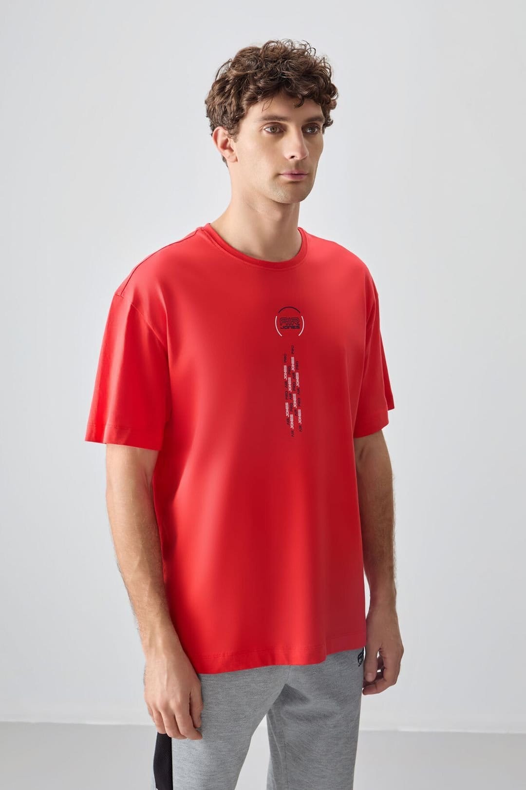 Tommy Life Tommy Life Men's Oversized Cotton Text Print Crew Neck T-Shirt in Red - 4