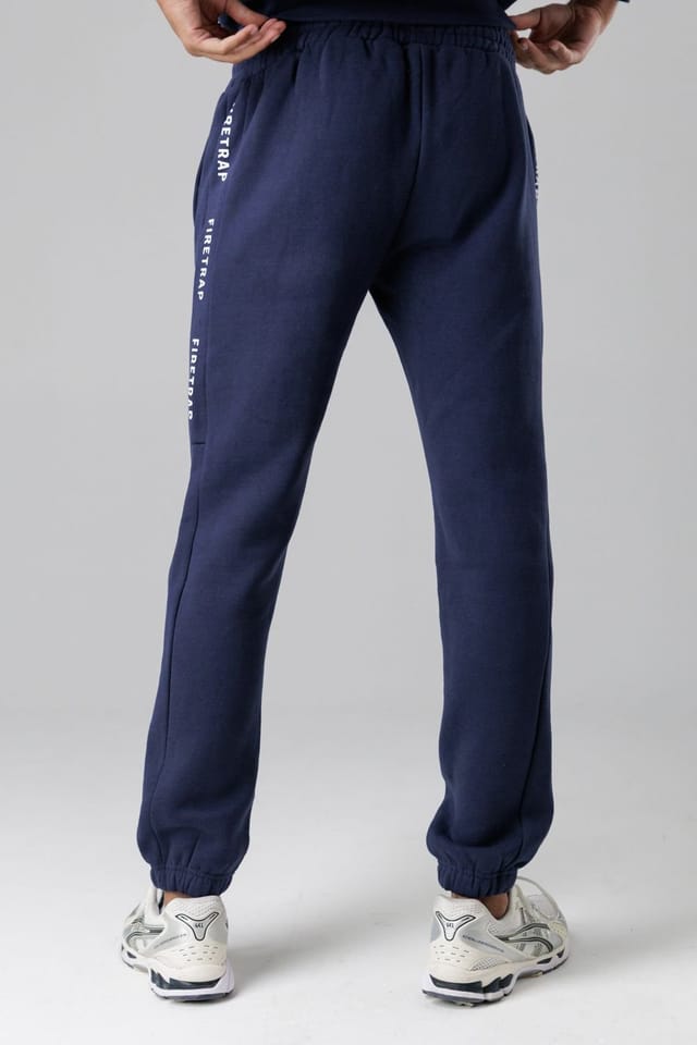 Firetrap Firetrap Men's Cotton Rich Brushed Fleece Joggers with Logo Strip Detail in Dark Navy - 2
