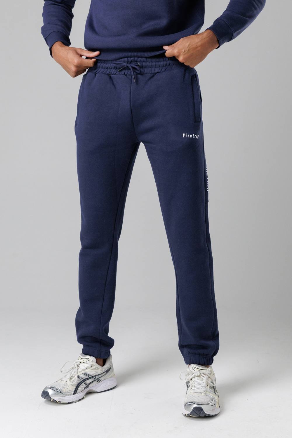 Firetrap Firetrap Men's Cotton Rich Brushed Fleece Joggers with Logo Strip Detail in Dark Navy - 4