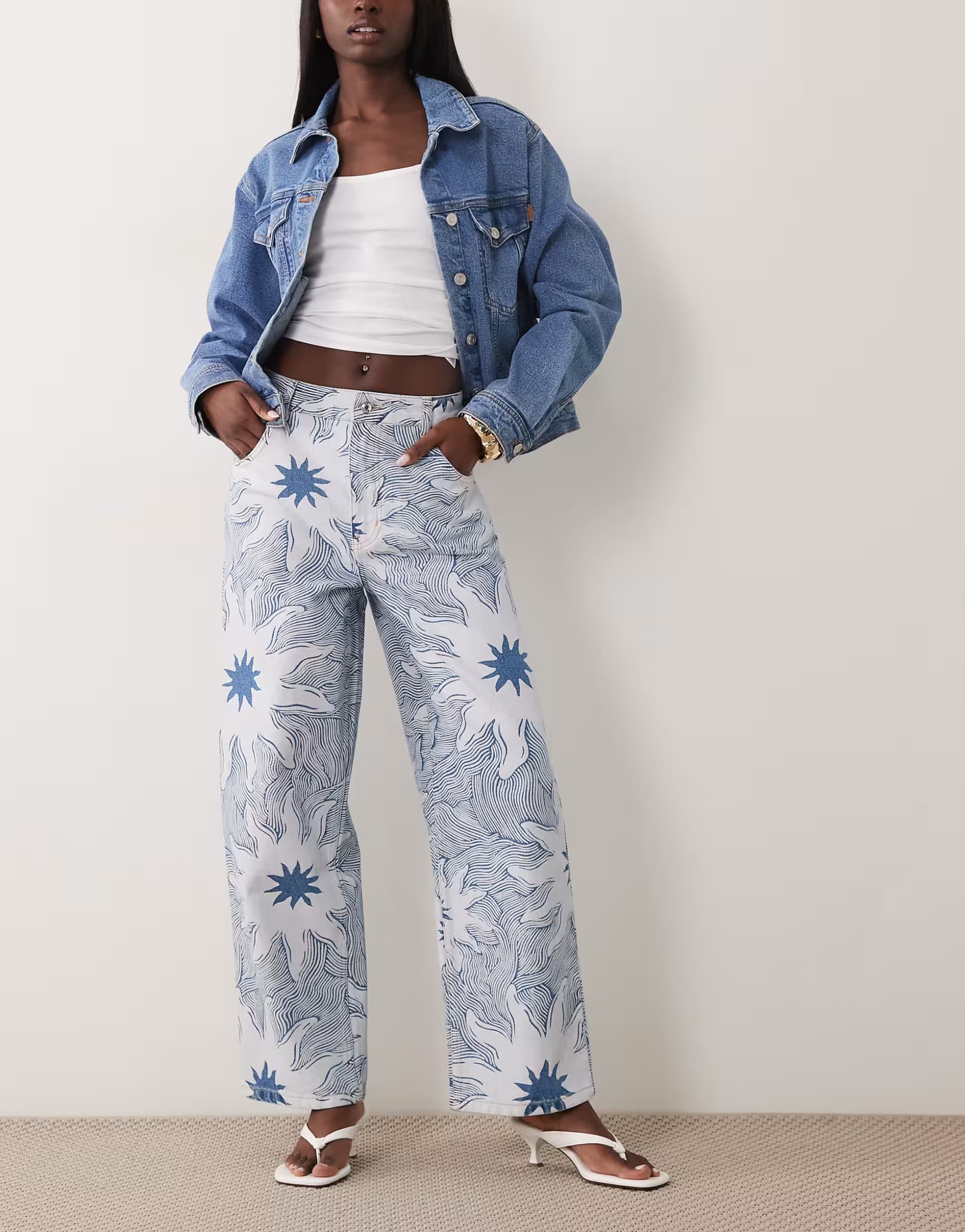 ASOS Never Fully Dressed Ellie denim twill trouser co-ord in blue soleil print