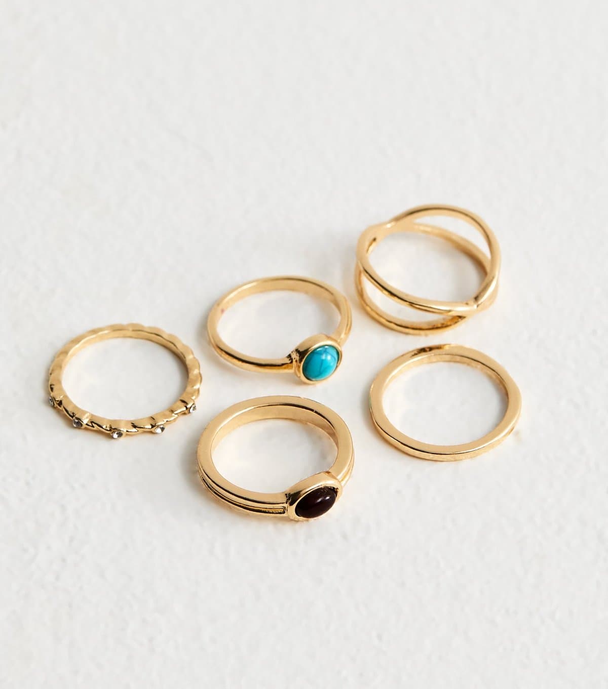 New Look Pack of 5 Gold Tone Faux Stone Rings New Look