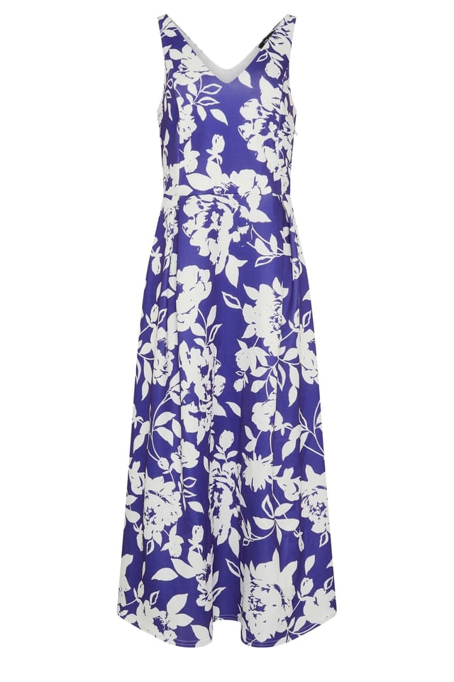 Long Tall Sally Long Tall Sally Women's Tall Floral Pleated Midi Dress in Royal - 2