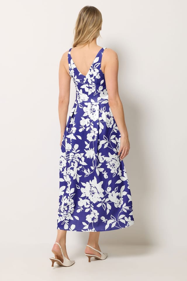 Long Tall Sally Long Tall Sally Women's Tall Floral Pleated Midi Dress in Royal - 3