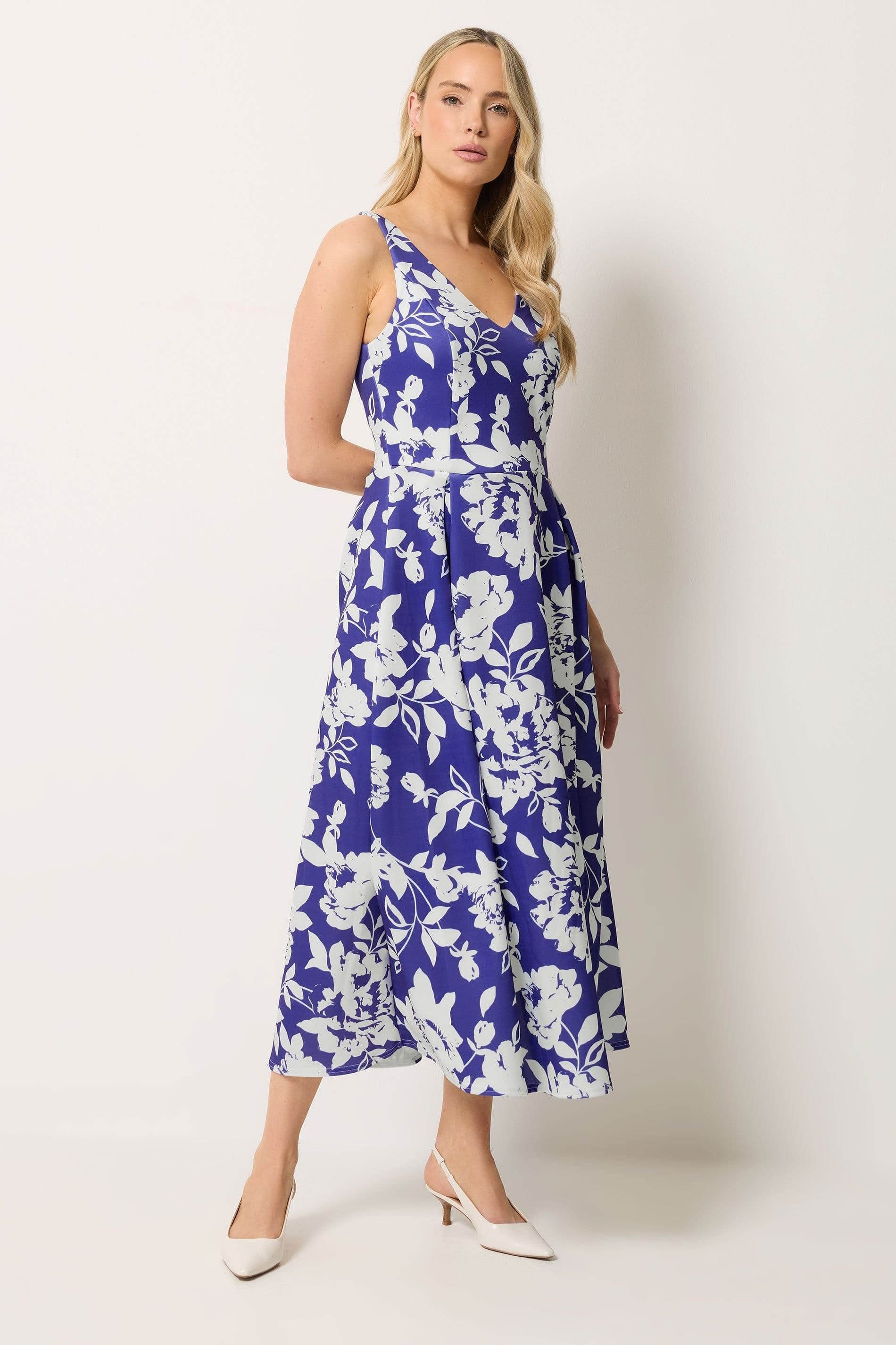 Long Tall Sally Long Tall Sally Women's Tall Floral Pleated Midi Dress in Royal - 4