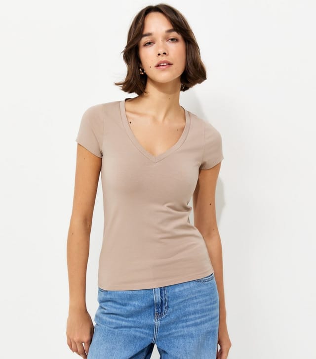 New Look Women's Mink Cotton Rich V-Neck T-Shirt New Look - 2