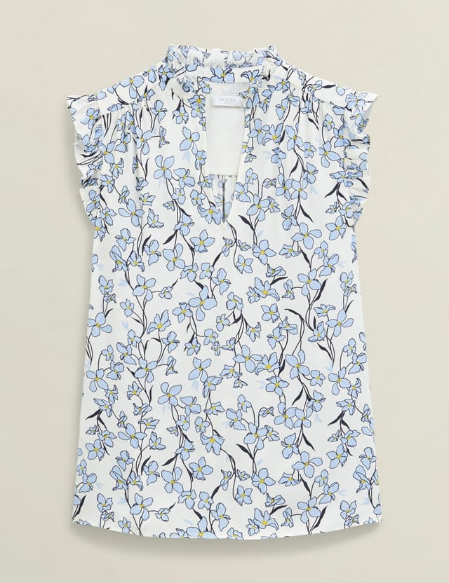 Hobbs London Hobbs London Women's Jules Ruffled Mandarin Collar Blouse in Baby Blue - 2