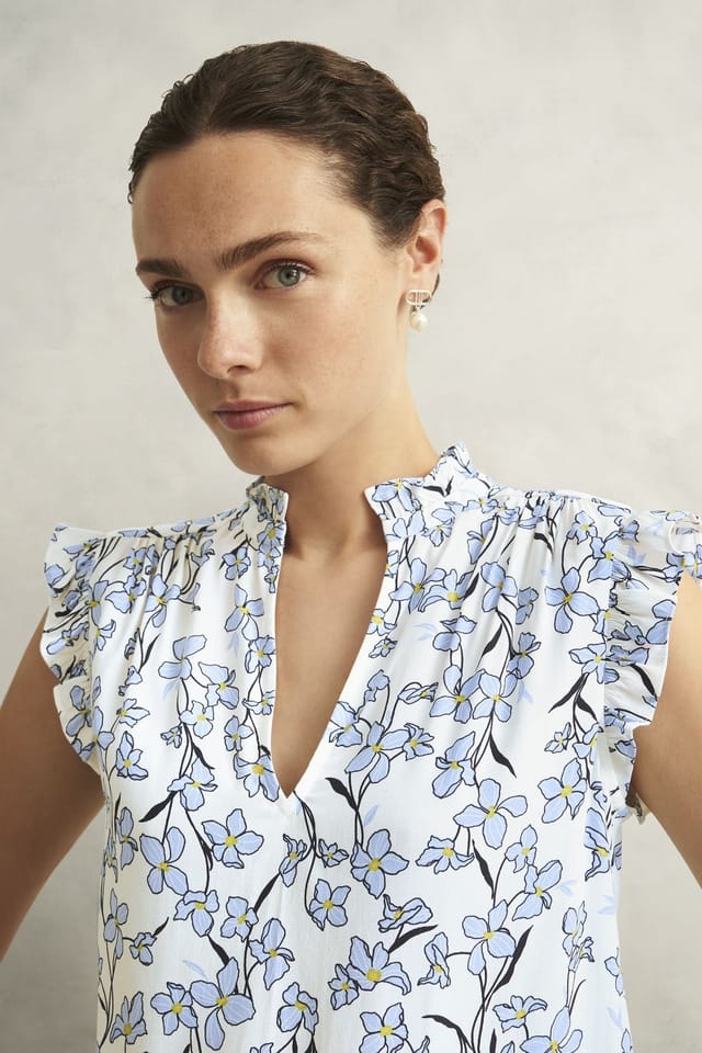 Hobbs London Hobbs London Women's Jules Ruffled Mandarin Collar Blouse in Baby Blue - 3