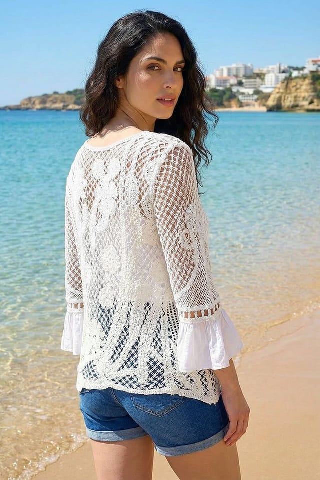 Dusk Dusk Women's Floral Crochet Top in Ivory - 3