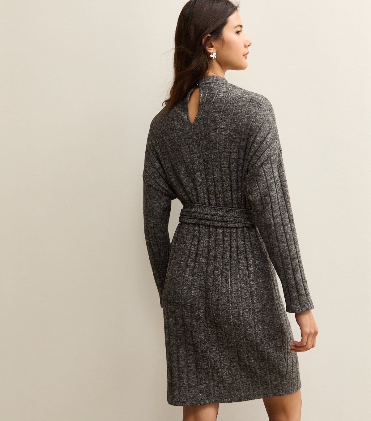 New Look Women's Dark Grey Rib Buttoned Shoulder Mini Dress New Look - 4