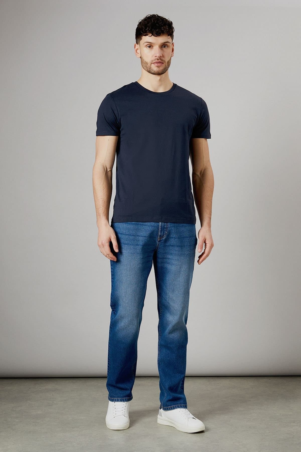 Maine Maine Men's Mid Wash Premium Stretch Straight Fit Jeans in Mid Blue