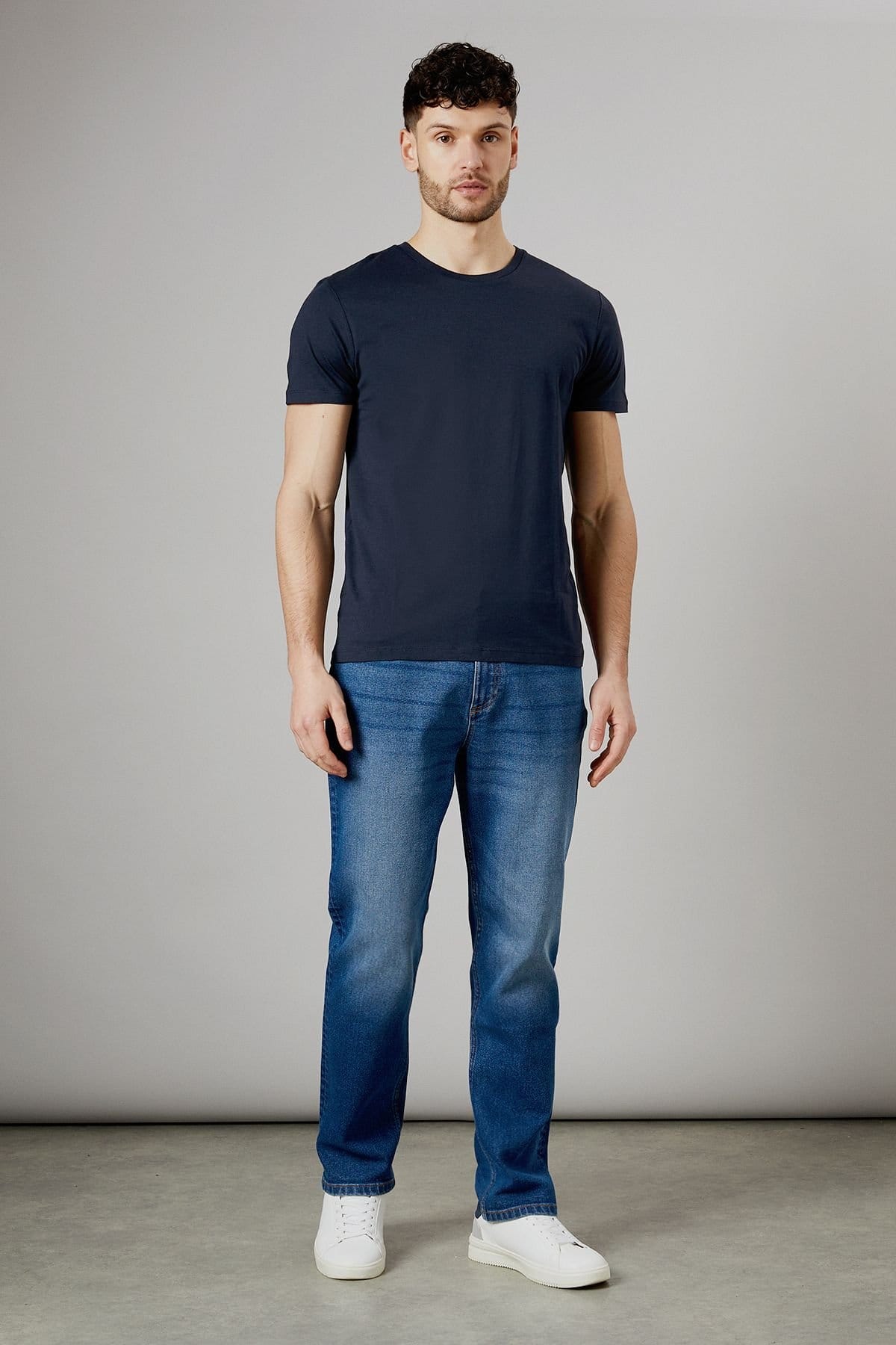 Maine Men's Mid Wash Premium Stretch Straight Fit Jeans in Mid