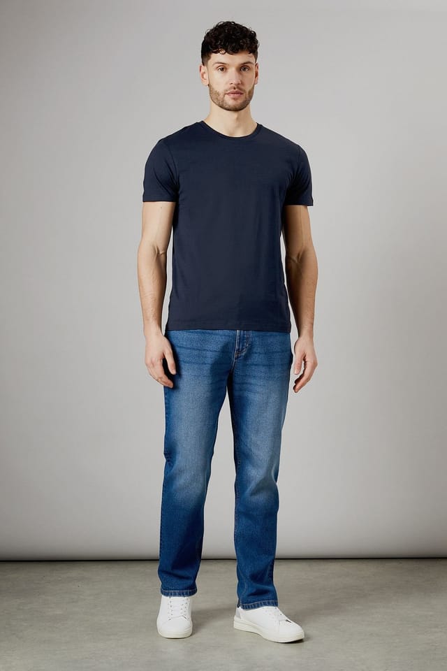 Maine Maine Men's Mid Wash Premium Stretch Straight Fit Jeans in Mid Blue - 2