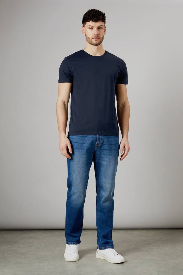 Maine Maine Men's Mid Wash Premium Stretch Straight Fit Jeans in Mid Blue - 3