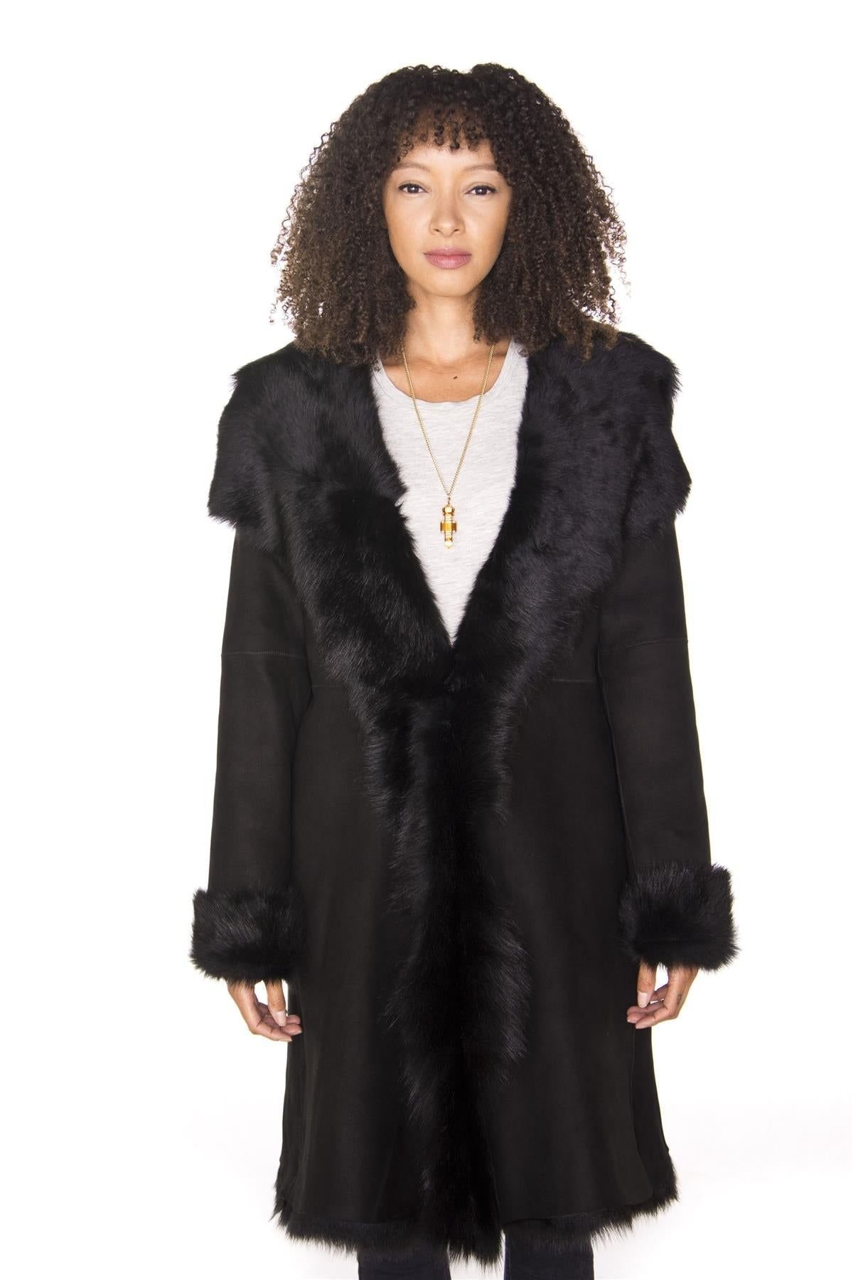 Infinity Leather Infinity Leather Women's Toscana Sheepskin Suede Trench Coat-Rochester in Black - 4