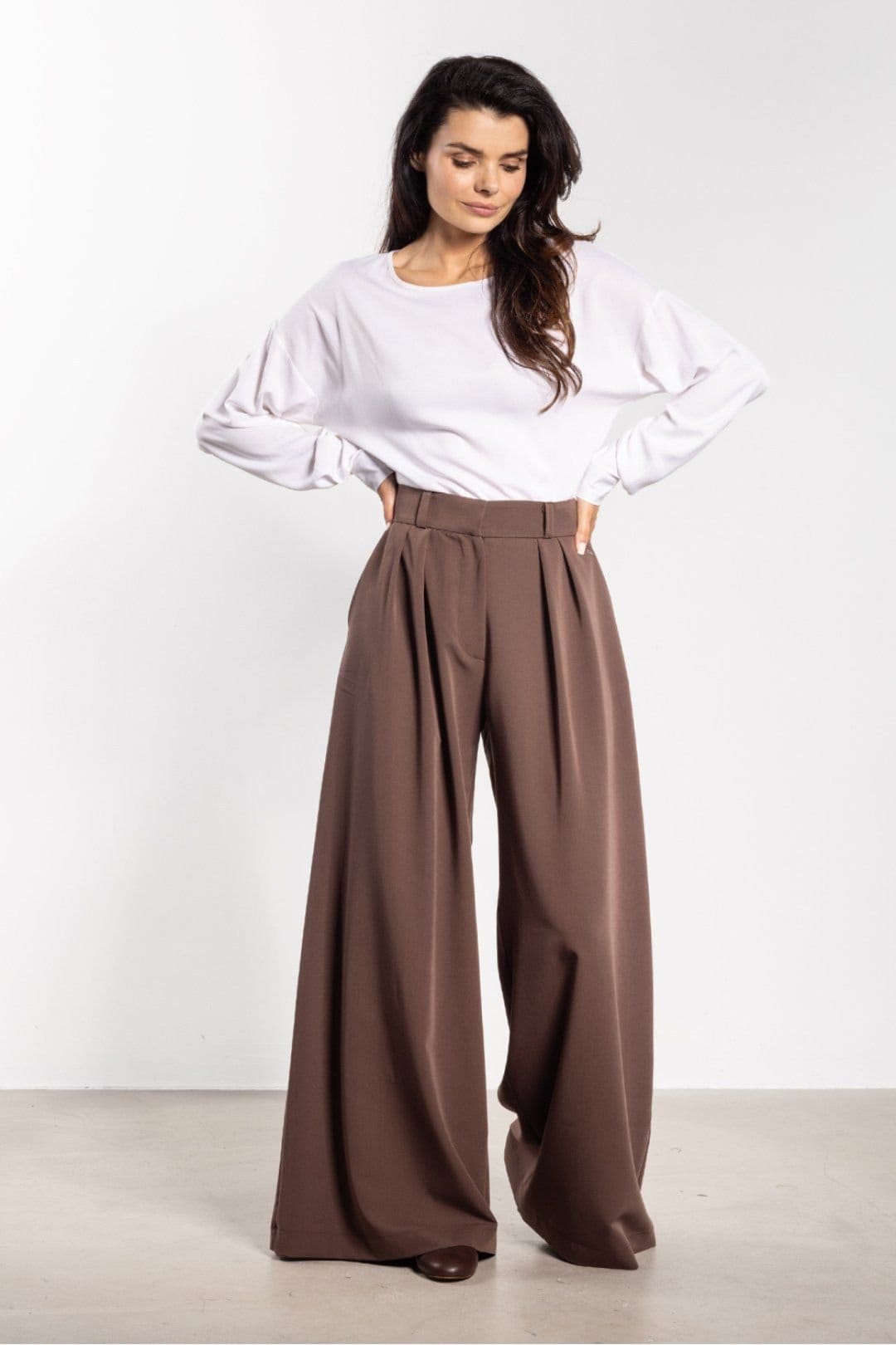 Love Lace Brown High Waist Flared Wide Leg Trousers
