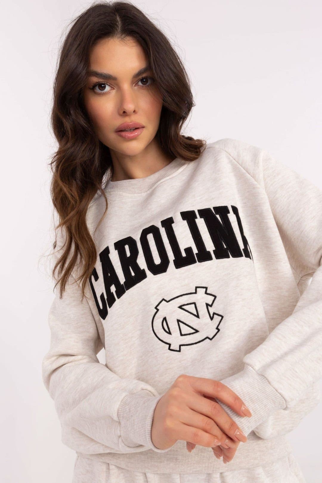 Love Lace Love Lace Women's Everyday Cotton Crew Sweatshirt with Patch in Beige