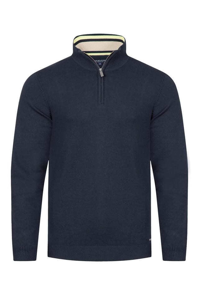 Weird Fish Weird Fish Men's Blaine Fine Knit 1/4 Zip Jumper in Midnight - 2