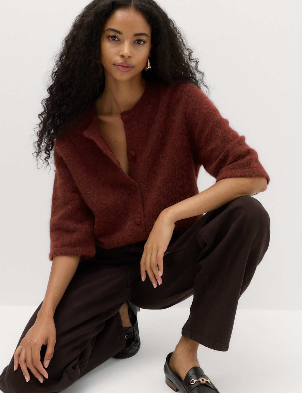 Marks & Spencer M&S Wool Alpaca Blend Relaxed Fit Cardigan Rust