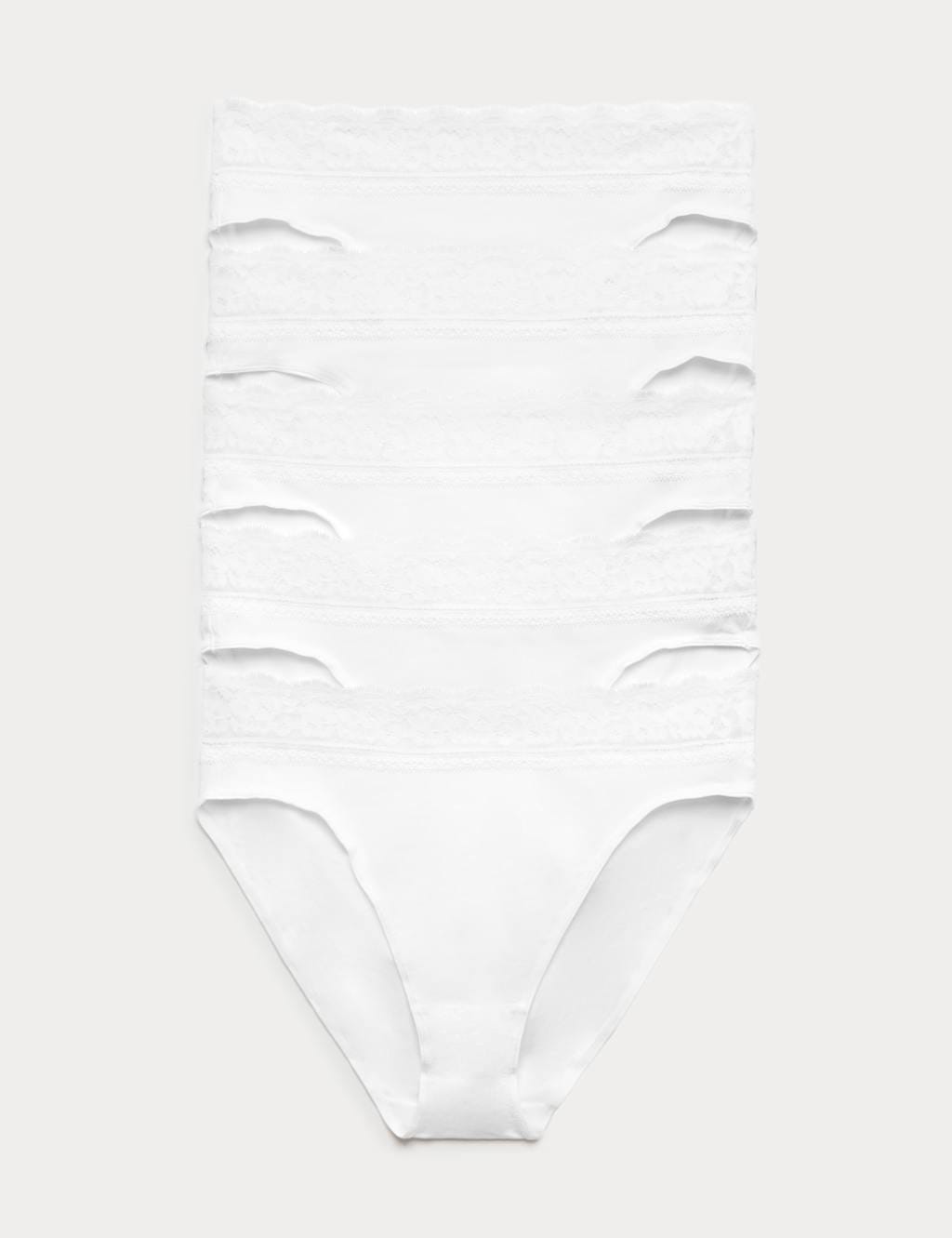 Marks & Spencer M&S 5pk Cotton Lycra® High Leg & Lace Knickers White - 1