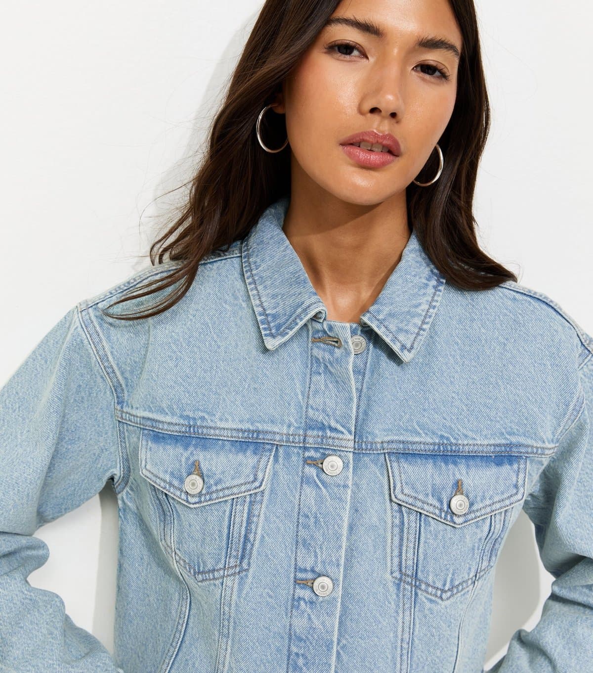 New Look Women's Blue Raw Edge Cropped Denim Jacket New Look