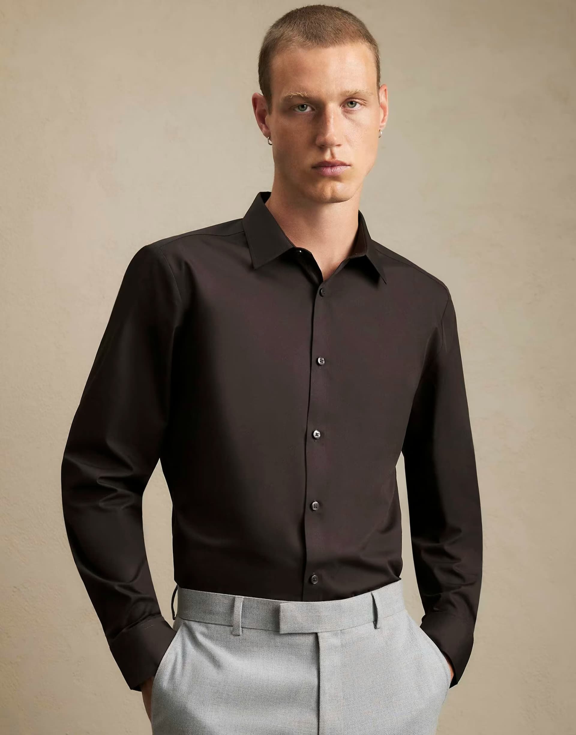 ASOS River Island Slim fit cotton shirt in dark brown