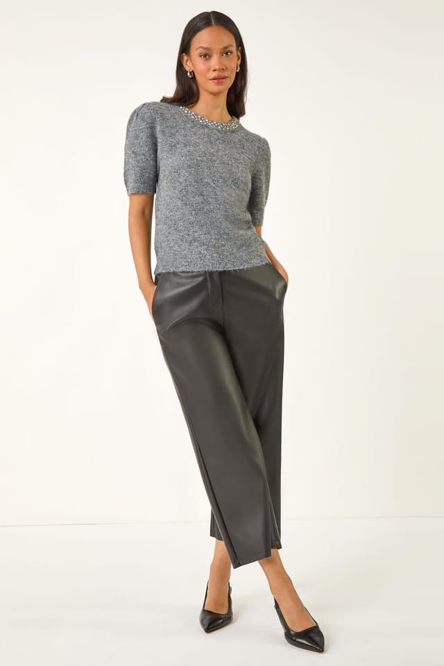 Dusk Dusk Women's Diamante Jewelled Knit Jumper in Grey - 2