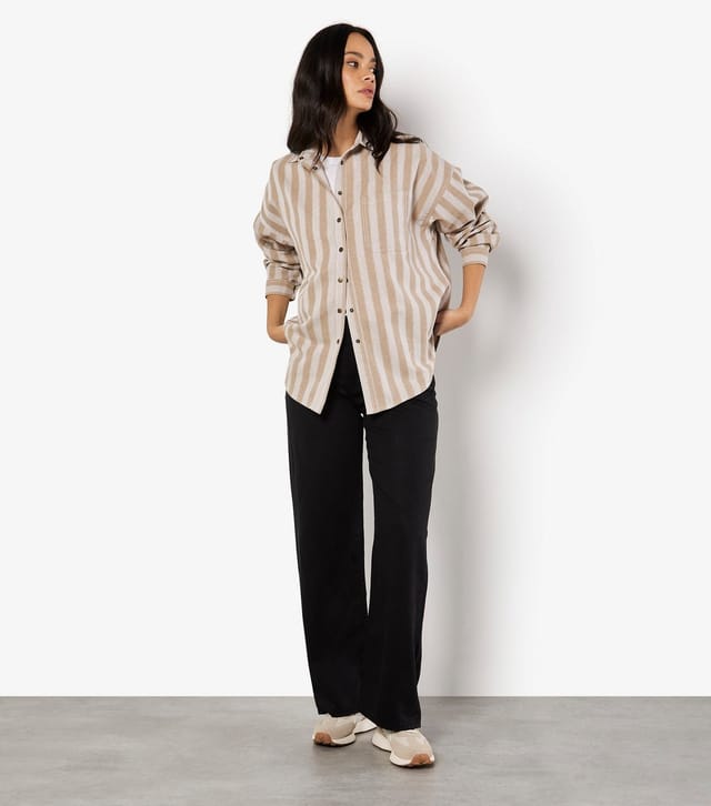 Apricot Women's Stone Oversized Striped Shirt Apricot New Look - 2