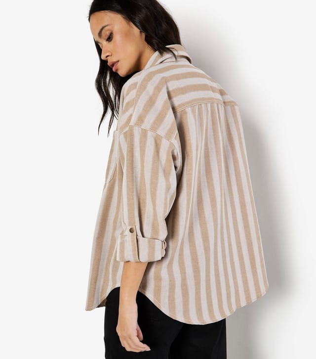 Apricot Women's Stone Oversized Striped Shirt Apricot New Look - 3