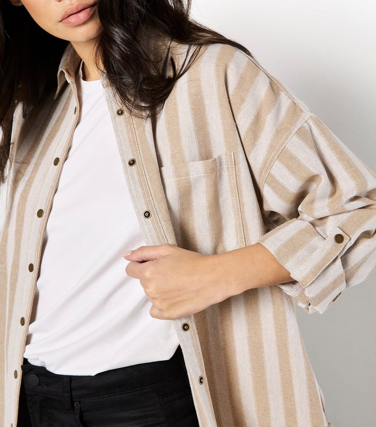 Apricot Women's Stone Oversized Striped Shirt Apricot New Look - 4